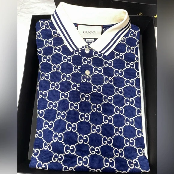 GUCCI Men's Navy GG Pattern Polo / worn once comes with everything - Picture 1 of 7